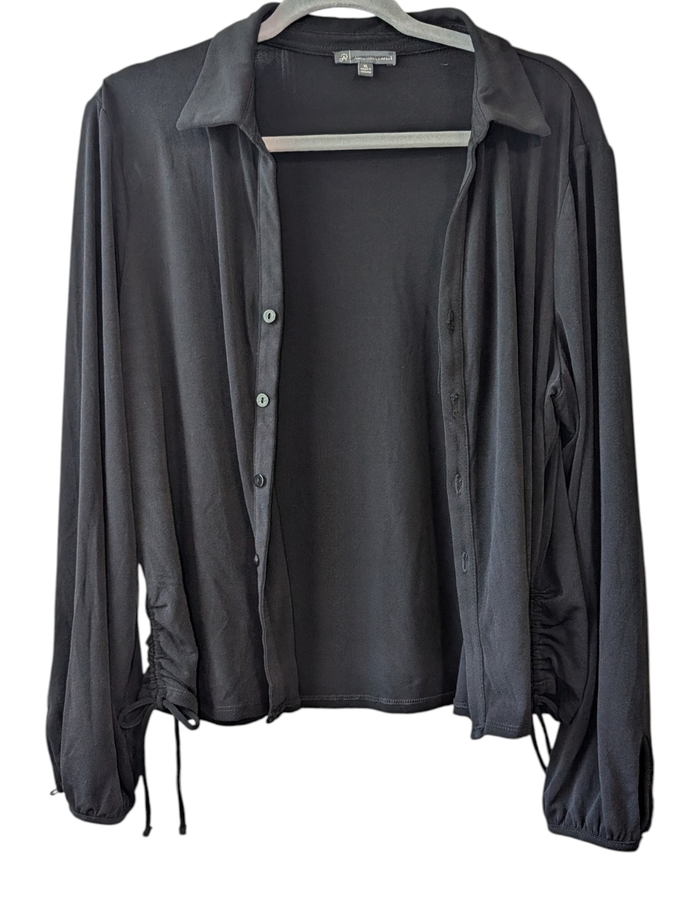 ADRIANNA PAPELL WOMEN'S BLACK LONG-SLEEVE BUTTON DOWN TOP SIZE XL - Picture 9 of 10